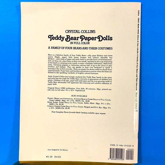 TEDDY BEAR PAPER DOLLS VTG 1983 NEW UNUSED CRYSTAL COLLINS A FAMILY OF 4 BEARS - Picture 11 of 11